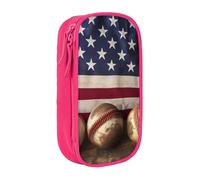 AABSTBFM American Flag and Baseball Printed Pencil Case Large Capacity Compartment Pencil Pen Pouch Bag with Zipper for School Office Travel, Pink