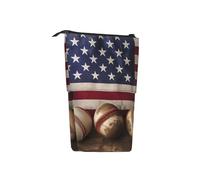 AABSTBFM American Flag and Baseball Printed Pencil Case - Telescopic Standing Pen Bag and Makeup Pouch for School, Office, Travel
