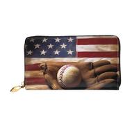 AABSTBFM American Flag Baseball Printed Leather Wallet for Women Men Zipper Purse Clutch Bag Long Wallet Card Holder