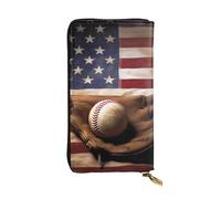 AABSTBFM American Flag Baseball Printed Leather Wallet for Women Men Zipper Purse Clutch Bag Long Wallet Card Holder