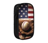 AABSTBFM American Flag Baseball Printed Pencil Case Large Capacity Compartment Pencil Pen Pouch Bag with Zipper for School Office Travel, Black