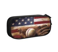 AABSTBFM American Flag Baseball Printed Pencil Case Pen Pouch Bag with Zipper, Black Large Capacity Pencil Box for School, Office, Travel