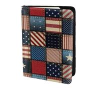 AABSTBFM American Flag Patchwork Printed Passport Holder 5.5 in, Leather Travel Passport Cover Card Case Wallet for Women Men