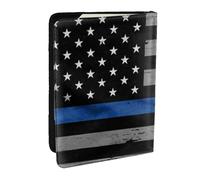 AABSTBFM American Thin Blue Line Flag Printed Passport Holder 6.5 in, Leather Travel Passport Cover Card Case Wallet for Women Men