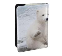 AABSTBFM Baby Polar Bear Printed Passport Holder 6.5 in, Leather Travel Passport Cover Card Case Wallet for Women Men