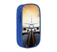 AABSTBFM Backpack Airplane Printed Pencil Case Large Capacity Compartment Pencil Pen Pouch Bag with Zipper for School, Office, and Travel, Blue