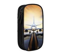 AABSTBFM Backpack Airplane Printed Pencil Case Large Capacity Compartment Pencil Pen Pouch Bag with Zipper for School, Office, and Travel, Black