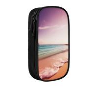 AABSTBFM Beach Picture Printed Pencil Case Large Capacity Compartment Pencil Pen Pouch Bag with Zipper for School Office Travel, Black