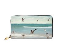 AABSTBFM Beach Sea Birds Printed Leather Wallet for Women Men Zipper Purse Clutch Bag Long Wallet Card Holder
