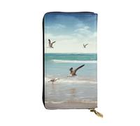 AABSTBFM Beach Sea Birds Printed Leather Wallet for Women Men Zipper Purse Clutch Bag Long Wallet Card Holder