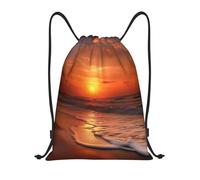 AABSTBFM Beach Sunrise Orang Sea Printed Lightweight Drawstring Backpack | S - String Backpack Bags For Gym, Travel, Shopping, School