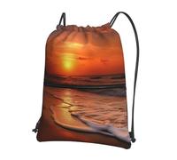 AABSTBFM Beach Sunrise Orang Sea Printed Outdoor Drawstring Backpack Lightweight String Backpack Bags for Sports, Gym, Travel, Shopping, School