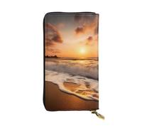 AABSTBFM Beach Sunset Printed Leather Wallet for Women Men Zipper Purse Clutch Bag Long Wallet Card Holder