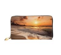 AABSTBFM Beach Sunset Printed Leather Wallet for Women Men Zipper Purse Clutch Bag Long Wallet Card Holder