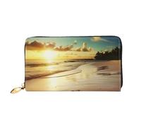 AABSTBFM Beach Sunset Tranquil Printed Leather Wallet for Women Men Zipper Purse Clutch Bag Long Wallet Card Holder
