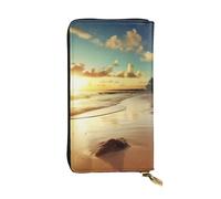 AABSTBFM Beach Sunset Tranquil Printed Leather Wallet for Women Men Zipper Purse Clutch Bag Long Wallet Card Holder
