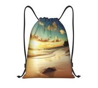 AABSTBFM Beach Sunset Tranquil Printed Lightweight Drawstring Backpack | M - String Backpack Bags For Gym, Travel, Shopping, School