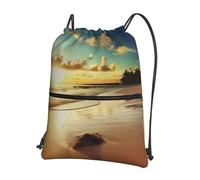 AABSTBFM Beach Sunset Tranquil Printed Outdoor Drawstring Backpack Lightweight String Backpack Bags for Sports, Gym, Travel, Shopping, School