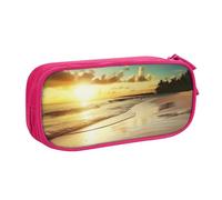 AABSTBFM Beach Sunset Tranquil Printed Pencil Case Pen Pouch Bag with Zipper, Pink Large Capacity Pencil Box for School, Office, Travel