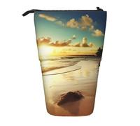 AABSTBFM Beach Sunset Tranquil Printed Pencil Case - Telescopic Standing Pen Bag and Makeup Pouch for School, Office, Travel