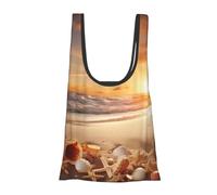 AABSTBFM beach with seashells sunset Printed Foldable Shopping Bag- Reusable Waterproof Grocery Bag Large Tote Bag Shopper Handbag Beach Bag
