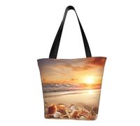 AABSTBFM beach with seashells sunset Printed Large Tote Bag For Women Ladies Girls - Versatile Shoulder Bag, Shopper Handbag, And Beach Bag