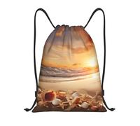 AABSTBFM beach with seashells sunset Printed Lightweight Drawstring Backpack | S - String Backpack Bags For Gym, Travel, Shopping, School