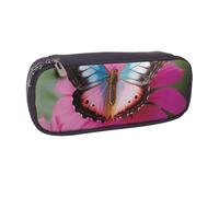 AABSTBFM Beautiful Butterfly on Pink Flower Printed Leather Pencil Case - Multi-Purpose Pen Bag and Makeup Pouch for School, Office, and Travel
