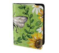 AABSTBFM bee & Sunflowers Printed Passport Holder 5.5 in, Leather Travel Passport Cover Card Case Wallet for Women Men