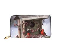 AABSTBFM Berries Rustic Bird Feeder Printed Leather Wallet for Women Men Zipper Purse Clutch Bag Long Wallet Card Holder