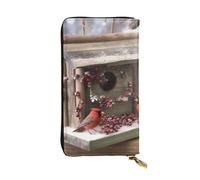 AABSTBFM Berries Rustic Bird Feeder Printed Leather Wallet for Women Men Zipper Purse Clutch Bag Long Wallet Card Holder
