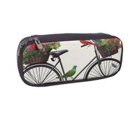 AABSTBFM Birds Flowers on Bikes Printed Leather Pencil Case - Multi-Purpose Pen Bag and Makeup Pouch for School, Office, and Travel
