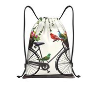 AABSTBFM Birds Flowers on Bikes Printed Lightweight Drawstring Backpack | S - String Backpack Bags For Gym, Travel, Shopping, School