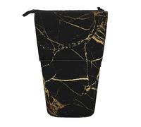 AABSTBFM Black and Gold Background Expandable Vertical Pencil Case - Multi-Purpose Pen Bag and Makeup Pouch for School, Office, and Travel