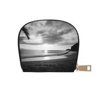 AABSTBFM Black and White Beach Printed Card Holder Wallet, Pu Leather Card Case Organizer Bag for Men Women