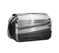 AABSTBFM Black and White Beach Printed Double Layer Pencil Case, Large Capacity Oxford Pen Pouch for 50+ Pens, Stationery Organizer for School Office Travel, Gift for Teens Adults