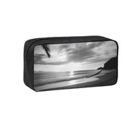 AABSTBFM Black and White Beach Printed Large Capacity Pencil Case, Simple Oxford Pen Pouch Organizer, Lightweight Stationery Storage Bag for School Office Travel, Gift for Teens Adults