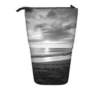 AABSTBFM Black and White Beach Printed Pencil Case - Telescopic Standing Pen Bag and Makeup Pouch for School, Office, Travel