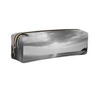 AABSTBFM Black and White Beach Printed Square Pencil Case Cute Leather Gold Zipper Pen Pencil Pouch Bag for School, Office, and Travel