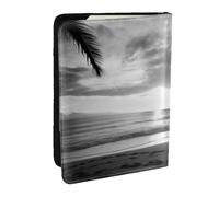 AABSTBFM Black and White Beach Prints Passport Holder 6.5 in, PU Leather Travel Passport Cover Card Case Wallet for Women Men