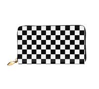 AABSTBFM Black and White Checkered Stripes Printed Leather Wallet for Women Men Zipper Purse Clutch Bag Long Wallet Card Holder