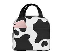 AABSTBFM Black and White Cow Printed Lunch Tote Bag Waterproof Lunch Bag Men Women Girls Insulated Cooler Lunch Boxes for Camping Work School
