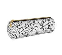 AABSTBFM Black and White Dot Printed Round Pencil Case Cute Leather Zipper Pen Pencil Pouch Bag for School, Office, and Travel