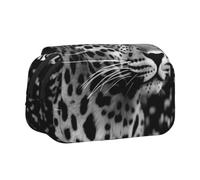 AABSTBFM Black and White Leopard Printed Double Layer Pencil Case, Large Capacity Oxford Pen Pouch for 50+ Pens, Stationery Organizer for School Office Travel, Gift for Teens Adults