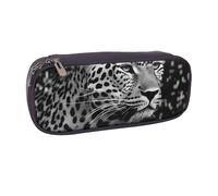 AABSTBFM Black and White Leopard Printed Leather Pencil Case - Multi-Purpose Pen Bag and Makeup Pouch for School, Office, and Travel