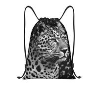 AABSTBFM Black and White Leopard Printed Lightweight Drawstring Backpack | S - String Backpack Bags For Gym, Travel, Shopping, School
