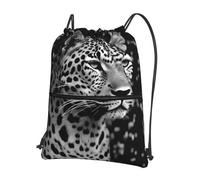AABSTBFM Black and White Leopard Printed Outdoor Drawstring Backpack Lightweight String Backpack Bags for Sports, Gym, Travel, Shopping, School