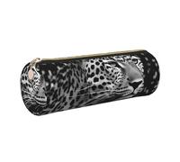 AABSTBFM Black and White Leopard Printed Round Pencil Case Cute Leather Gold Zipper Pen Pencil Pouch Bag for School, Office, and Travel