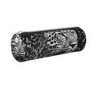 AABSTBFM Black and White Leopard Printed Round Pencil Case Cute Leather Silver Zipper Pen Pencil Pouch Bag for School, Office, and Travel