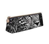 AABSTBFM Black and White Leopard Printed Triangle Pencil Case Cute Leather Zipper Pen Pencil Pouch Bag for School, Office, and Travel